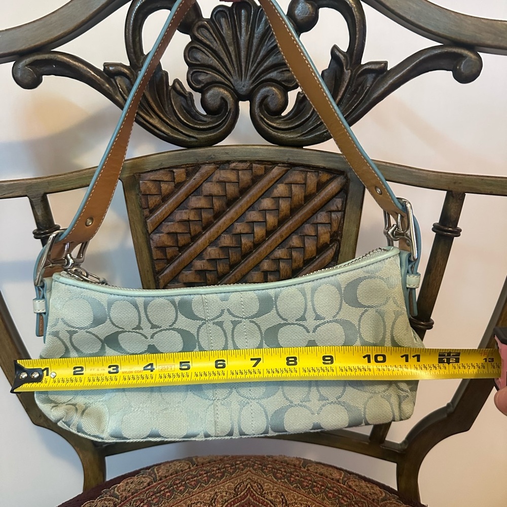 Coach Light Blue and Tan Shoulder Bag